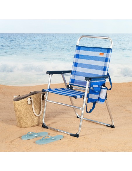 Pack 2 cadeiras de praia dobráveis às riscas azul e branco 48x50x88 cm