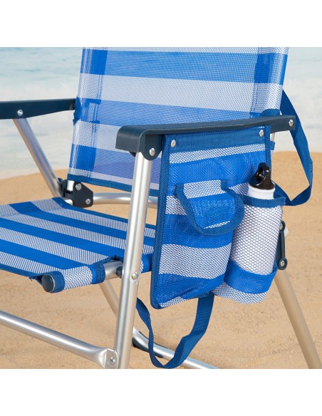 Pack 2 cadeiras de praia dobráveis às riscas azul e branco 48x50x88 cm