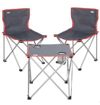 Conjunto de mesa e 2 cadeiras de campismo em aço