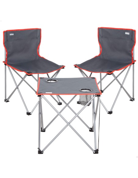 Conjunto de mesa e 2 cadeiras de campismo em aço