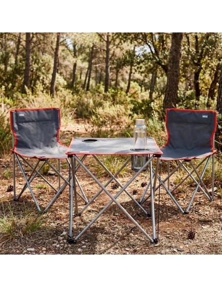 Conjunto de mesa e 2 cadeiras de campismo em aço