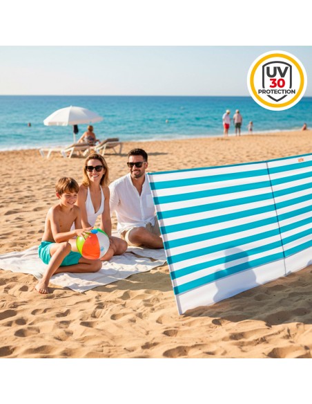 Quebra-vento de praia com listras náuticas 480x100 cm UV30
