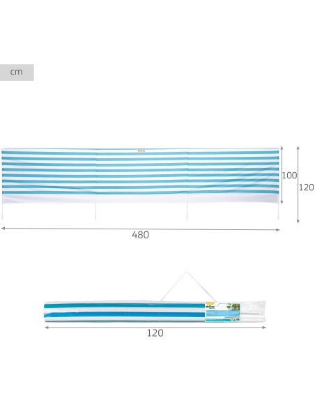 Quebra-vento de praia com listras náuticas 480x100 cm UV30