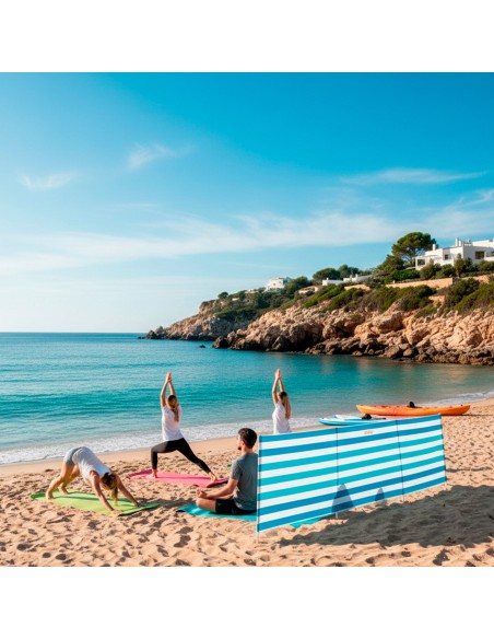 Quebra-vento de praia com listras náuticas 480x100 cm UV30