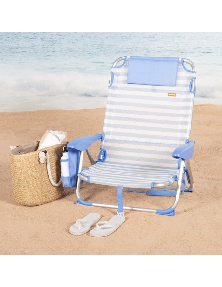Cadeira de praia baixa multiposições 51x45x76 cm com bolsos