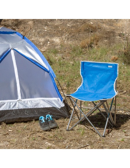 Cadeira de camping dobrável 43x43x71 cm azul com alça de transporte