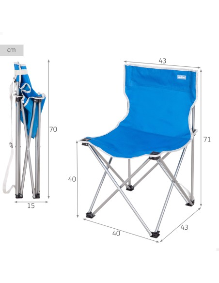 Cadeira de camping dobrável 43x43x71 cm azul com alça de transporte