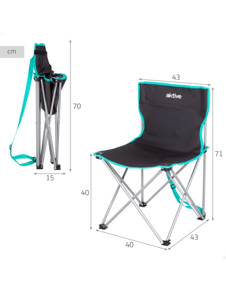 Cadeira de camping dobrável 43x43x71 cm preta com alça de transporte