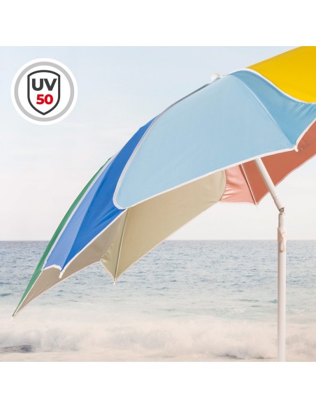 Guarda-sol de praia reclinável com proteção UV50 multicolorido 180 cm de diâmetro