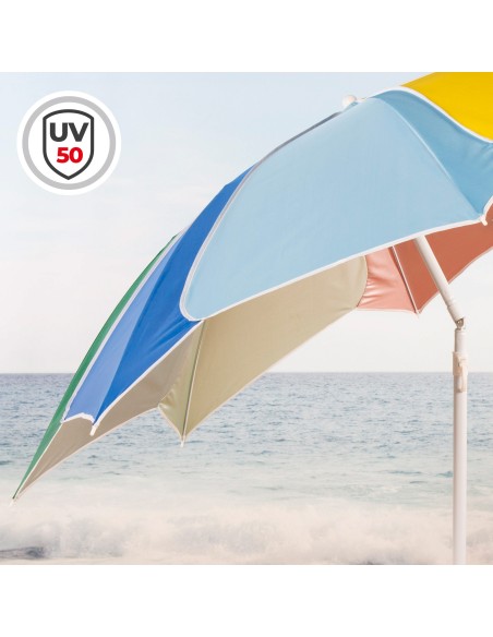 Guarda-sol de praia D200 multicolorido e inclinável com proteção UV50.