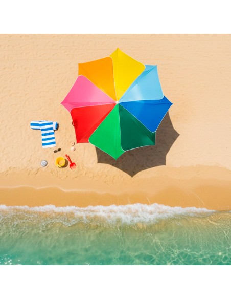 Guarda-sol de praia D200 multicolorido e inclinável com proteção UV50.