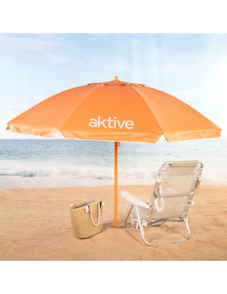 Guarda-sol de praia laranja inclinável com proteção UV50 220 cm de diâmetro