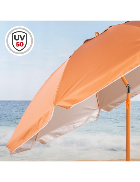 Guarda-sol de praia laranja inclinável com proteção UV50 220 cm de diâmetro