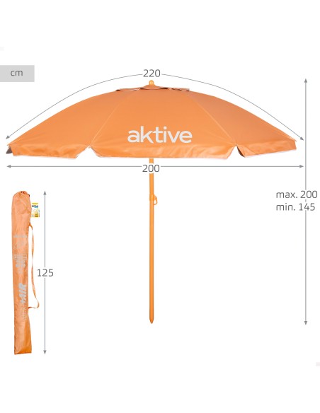 Guarda-sol de praia laranja inclinável com proteção UV50 220 cm de diâmetro