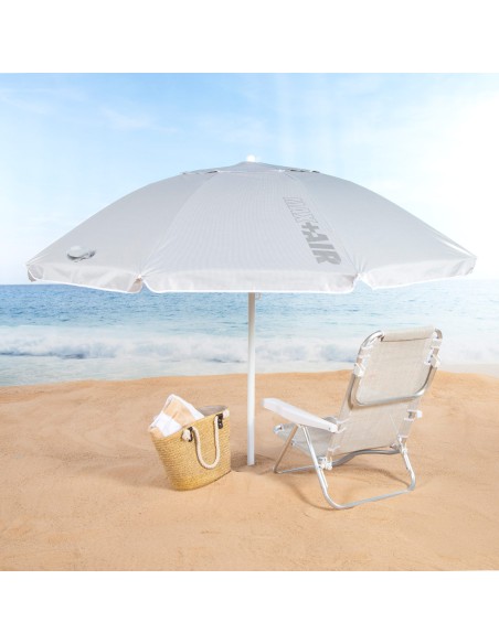 Guarda-sol de praia com 8 varetas, 200 cm, cinza, inclinável, UV50