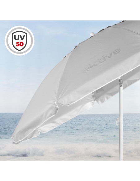 Guarda-sol de praia com 8 varetas, 200 cm, cinza, inclinável, UV50