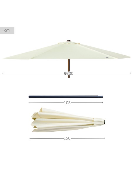 Guarda-sol de jardim hexagonal Ø300 cm com sistema de polia dupla