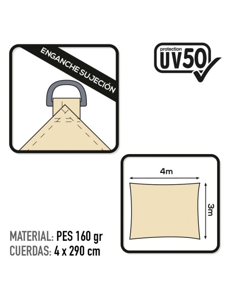 Toldo retangular para sombra 400x300 cm cor creme