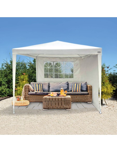 Gazebo de jardim removível com 2 paredes e janela 270x270x240 cm branco