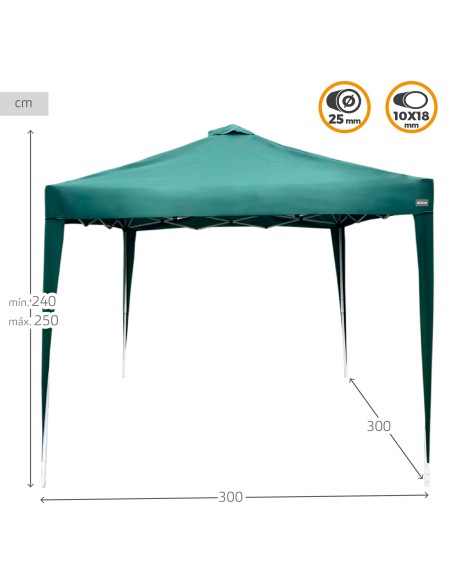 Gazebo dobrável e regulável em altura Max - Air 300x300/240 - 250 cm verde