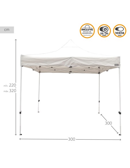 Gazebo Max-Air dobrável e regulável em altura 300x300x220/320 cm branco