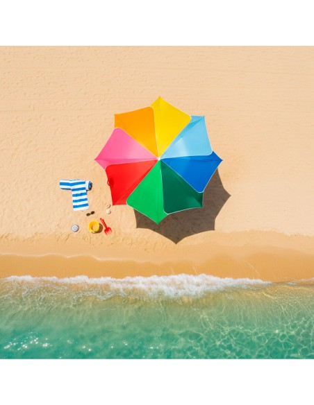 Guarda-sol de praia reclinável com proteção UV50 multicolorido 180 cm de diâmetro