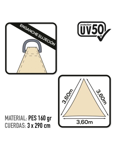 Toldo triangular de 360x360x360 cm na cor creme