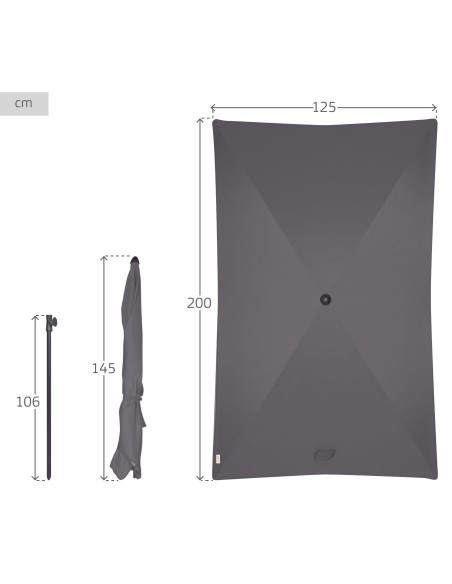 Guarda-sol retangular basculante de jardim 200x125 cm UV30 antracite