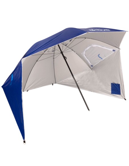 Guarda-sol de praia à prova de vento com 8 varetas, 240 cm, azul, com quebra-vento