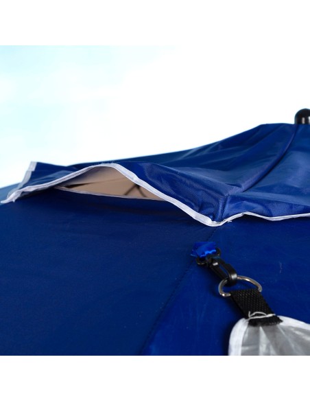 Guarda-sol de praia à prova de vento com 8 varetas, 240 cm, azul, com quebra-vento