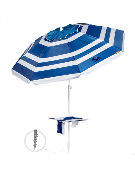Guarda-chuva de praia à prova de vento 8 varas 210 cm riscas de marinheiro com mesa