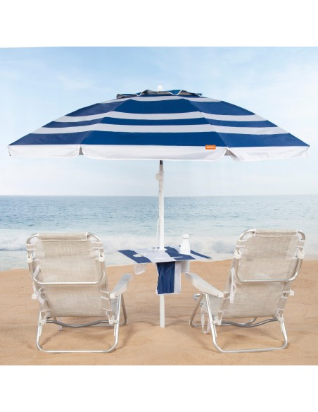 Guarda-chuva de praia à prova de vento 8 varas 210 cm riscas de marinheiro com mesa