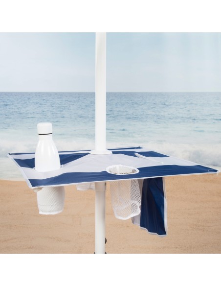 Guarda-chuva de praia à prova de vento 8 varas 210 cm riscas de marinheiro com mesa
