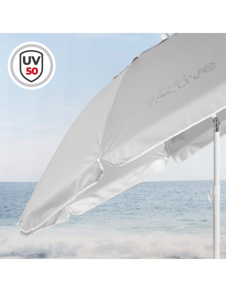 Guarda-sol de praia 8 varas 220 cm cinzento guarda-sol basculante UV50
