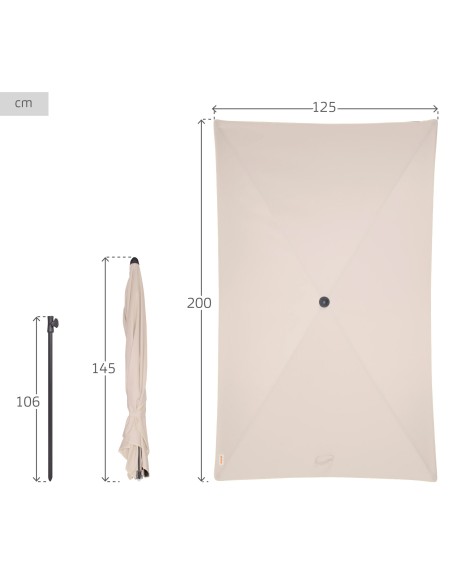 Guarda-sol retangular basculante de jardim 200x125 cm UV30 creme