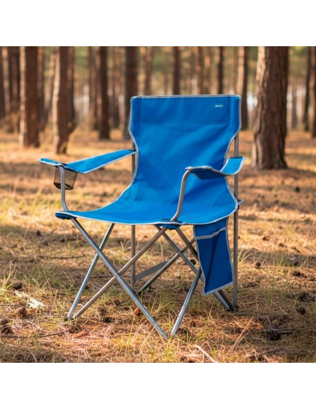 Cadeira de camping dobrável azul anti-tombamento