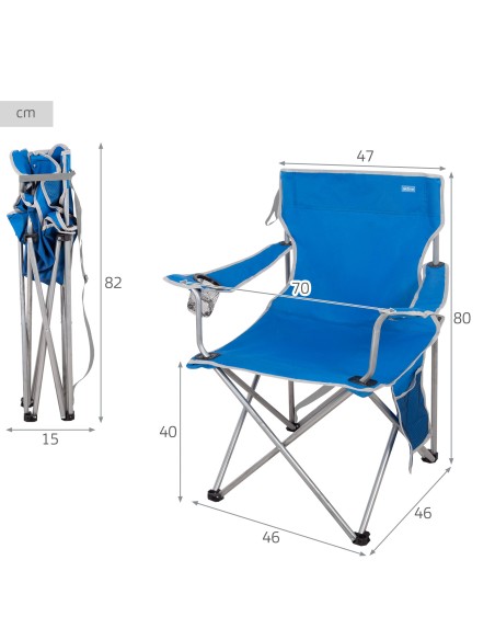 Cadeira de camping dobrável azul anti-tombamento