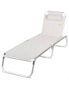 Espreguiçadeira de praia multiposições 186x49x30 cm bege com almofada