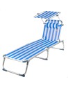 Espreguiçadeira de praia multiposições 186x49x30 cm estilo náutico com guarda-sol e almofada.