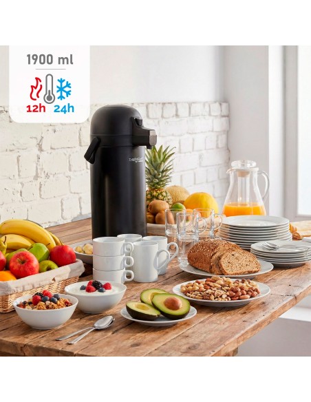Garrafa térmica de aço inoxidável Thermos de 1,9 litros preta com doseador