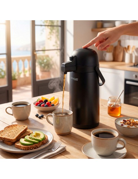 Garrafa térmica de aço inoxidável Thermos de 1,9 litros preta com doseador