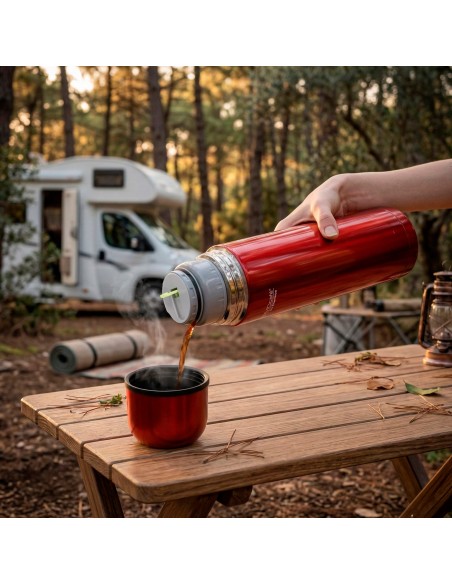 Garrafa térmica Thermos de aço inoxidável 1L vermelha