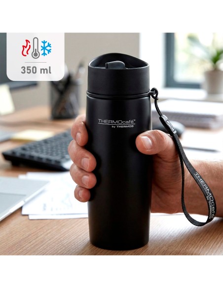 Garrafa térmica de aço inoxidável Thermos de 350 ml preta com alça de transporte