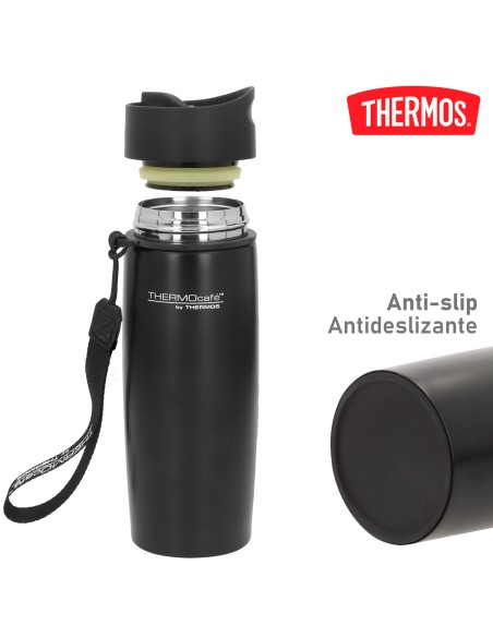 Garrafa térmica de aço inoxidável Thermos de 350 ml preta com alça de transporte