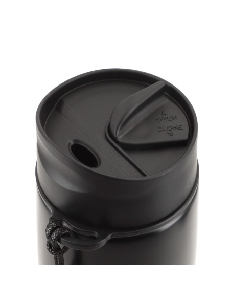 Garrafa térmica de aço inoxidável Thermos de 350 ml preta com alça de transporte