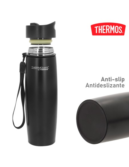 Garrafa térmica de aço inoxidável Thermos de 500 ml preta com alça de transporte