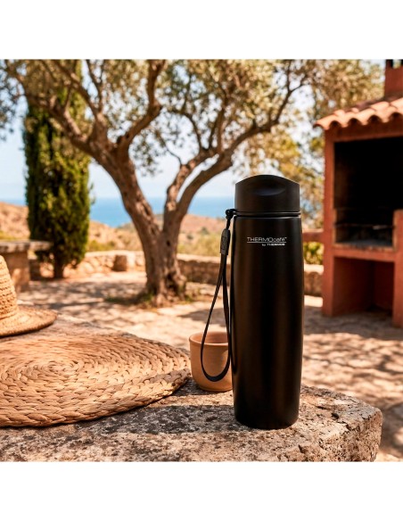 Garrafa térmica de aço inoxidável Thermos de 500 ml preta com alça de transporte