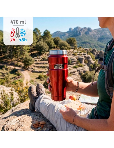 Garrafa térmica Thermos de aço inoxidável 470 ml metalizada vermelha