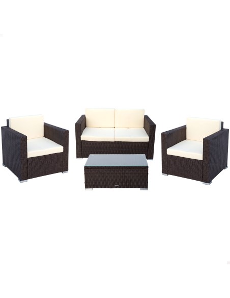 Conjunto de móveis de pátio com poltronas de vime, sofá e mesa de centro Aktive