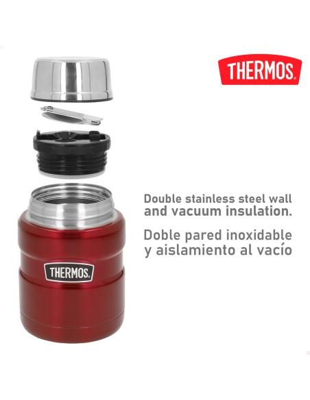 Garrafa térmica para alimentos Thermos 470 ml em aço inoxidável vermelho com colher dobrável
